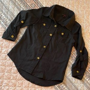 dELiA*s Black Button-Down Shirt with Gold Buttons